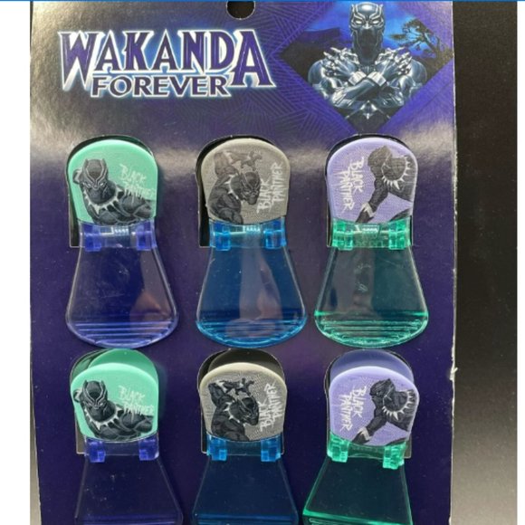 Disney's Marvel BLACK PANTHER WAKANDA FOREVER 6 Pack Magnetic Bag Clips - Picture 1 of 3